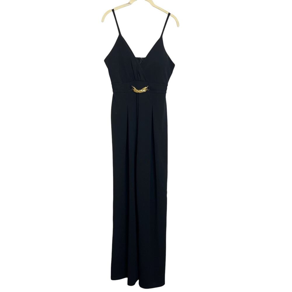 Almost Famous Wide Leg Jumpsuit Gold Chain Accent Black Size Large
